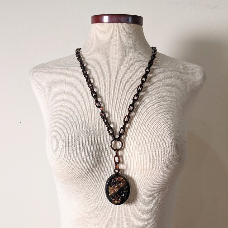 19th c. Tortoise Shell Locket + Chain