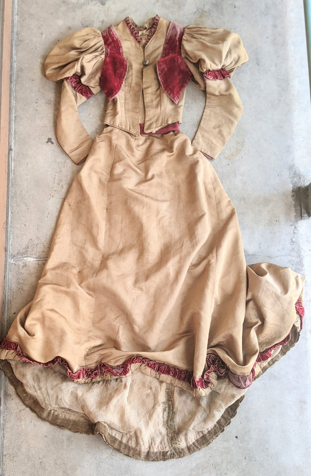 c. 1890s Gold and Burgundy Silk Dress | Study + Display