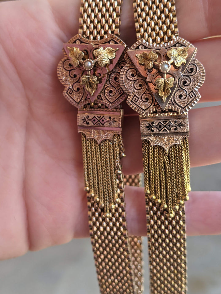 c. 1870s-1880s 14k Gold Mesh Bracelets Pair