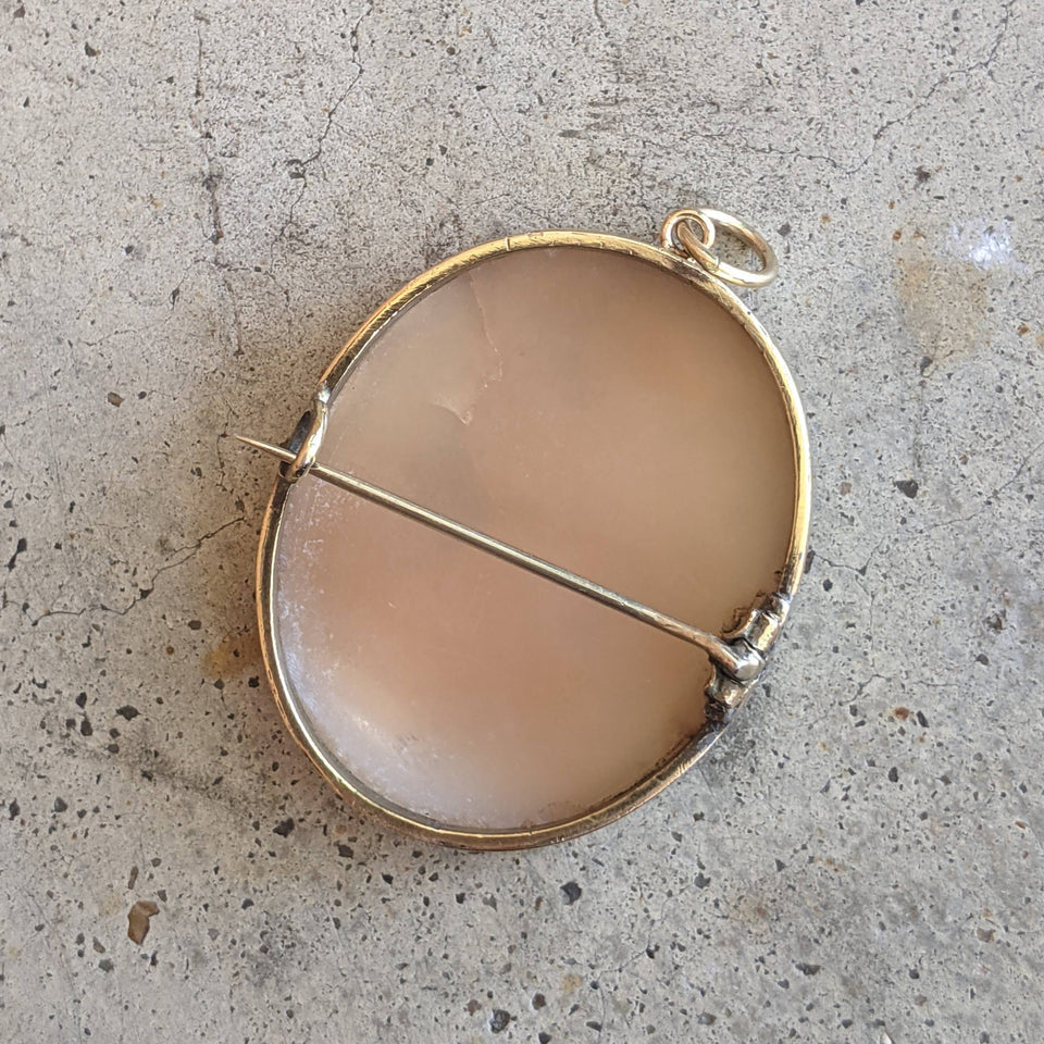 19th c. Goddess Diana or Artemis Cameo Brooch + Pendant