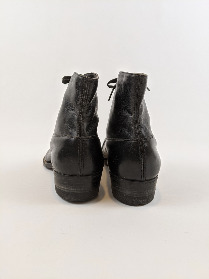 RESERVED | 1910s Black Lace Up Boots | Approx Sz 7.5-8