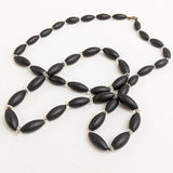 1900s French Jet Hand Knotted Necklace | 10k Gold Clasp