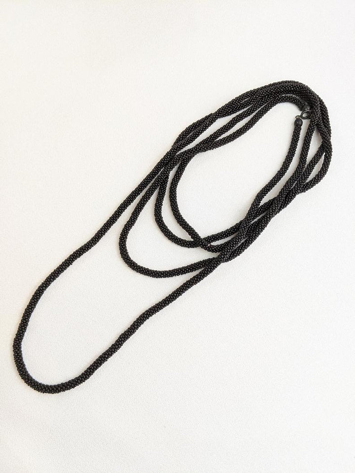 1910s-1920s Long French Jet Seed Bead Rope Necklace