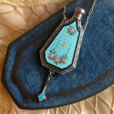 Art Deco Sterling Silver Guilloche Enamel Perfume Bottle Necklace