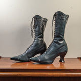 c. 1910-1920s Blue/Green Louis Heel Boots | Approx Sz 6-6.5